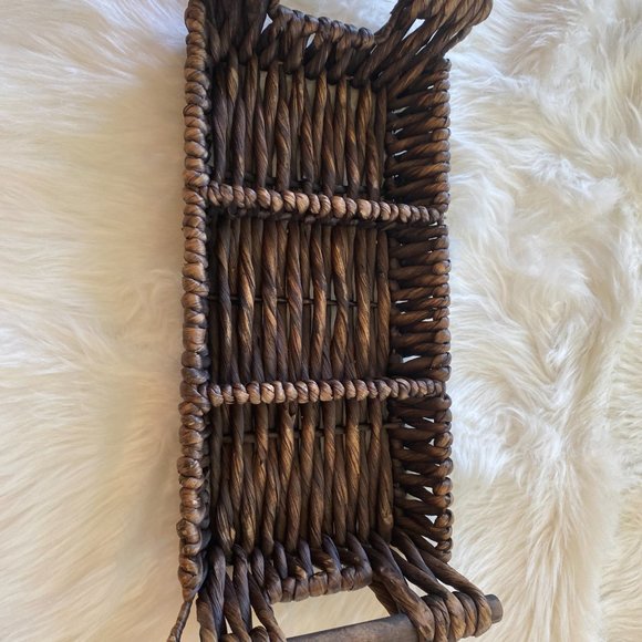 Brown Wicker Woven Condiments Serving Tray w/ 3 Fitted White Dishes NWOT - Picture 9 of 13